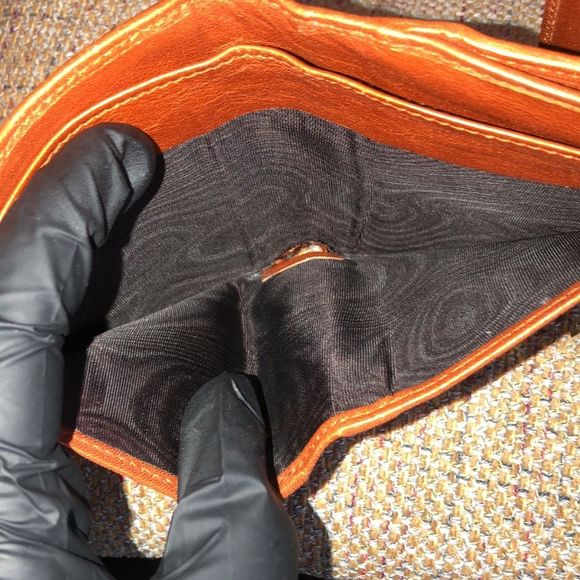 GUCCI GG Monogram Orange Leather Tan Canvas Trifold Wallet Vintage AUTHENTIC - Picture 6 of 17